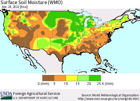 United States Surface Soil Moisture (WMO) Thematic Map For 4/18/2022 - 4/24/2022
