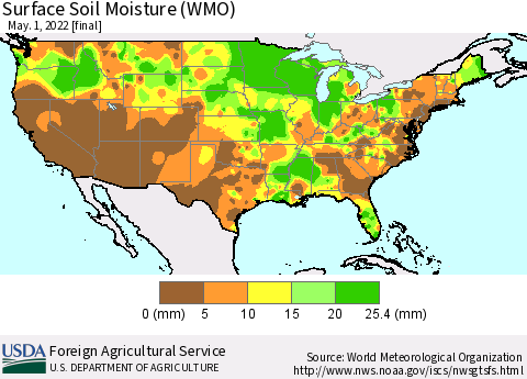 United States Surface Soil Moisture (WMO) Thematic Map For 4/25/2022 - 5/1/2022