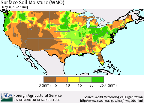 United States Surface Soil Moisture (WMO) Thematic Map For 5/2/2022 - 5/8/2022