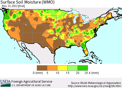 United States Surface Soil Moisture (WMO) Thematic Map For 5/9/2022 - 5/15/2022