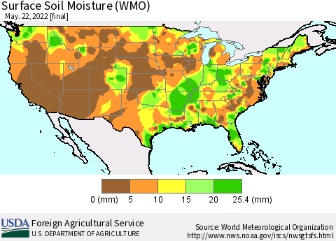 United States Surface Soil Moisture (WMO) Thematic Map For 5/16/2022 - 5/22/2022