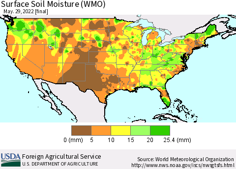 United States Surface Soil Moisture (WMO) Thematic Map For 5/23/2022 - 5/29/2022