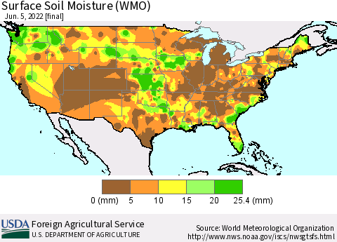 United States Surface Soil Moisture (WMO) Thematic Map For 5/30/2022 - 6/5/2022