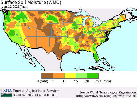 United States Surface Soil Moisture (WMO) Thematic Map For 6/6/2022 - 6/12/2022