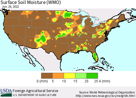 United States Surface Soil Moisture (WMO) Thematic Map For 6/20/2022 - 6/26/2022