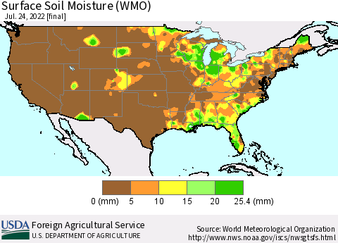 United States Surface Soil Moisture (WMO) Thematic Map For 7/18/2022 - 7/24/2022