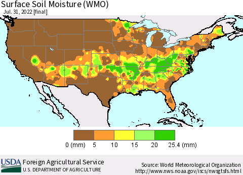 United States Surface Soil Moisture (WMO) Thematic Map For 7/25/2022 - 7/31/2022