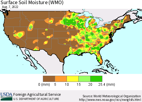 United States Surface Soil Moisture (WMO) Thematic Map For 8/1/2022 - 8/7/2022