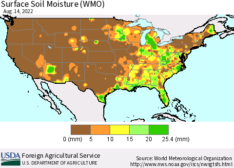 United States Surface Soil Moisture (WMO) Thematic Map For 8/8/2022 - 8/14/2022