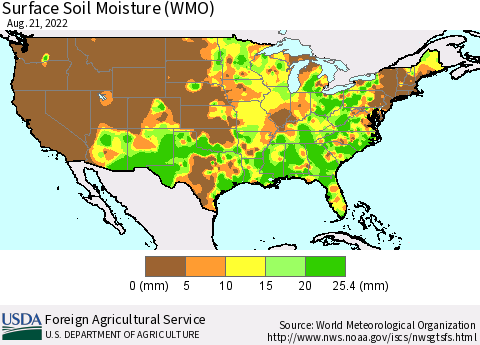United States Surface Soil Moisture (WMO) Thematic Map For 8/15/2022 - 8/21/2022