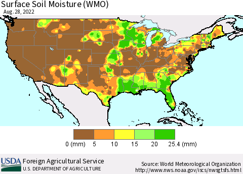 United States Surface Soil Moisture (WMO) Thematic Map For 8/22/2022 - 8/28/2022