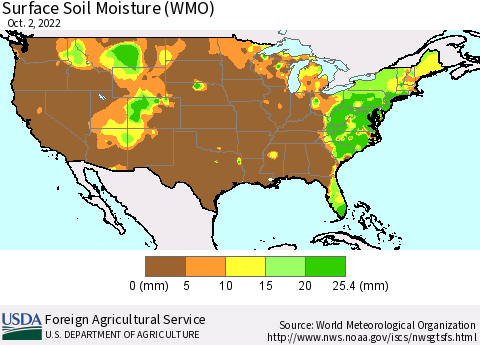 United States Surface Soil Moisture (WMO) Thematic Map For 9/26/2022 - 10/2/2022