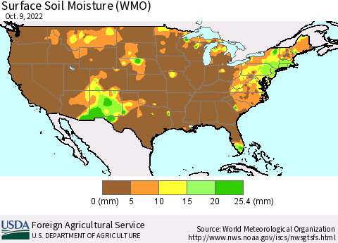 United States Surface Soil Moisture (WMO) Thematic Map For 10/3/2022 - 10/9/2022