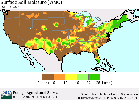 United States Surface Soil Moisture (WMO) Thematic Map For 10/10/2022 - 10/16/2022