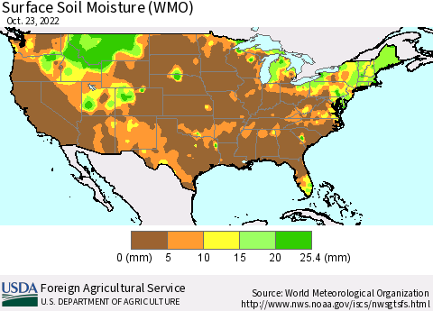 United States Surface Soil Moisture (WMO) Thematic Map For 10/17/2022 - 10/23/2022