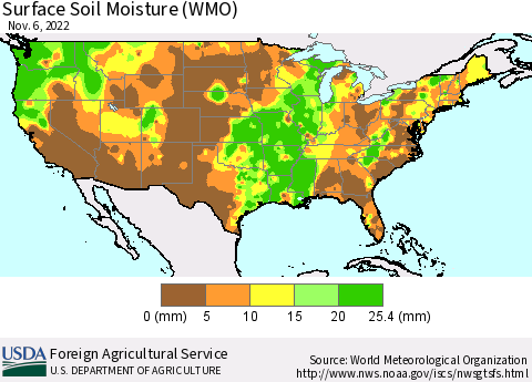 United States Surface Soil Moisture (WMO) Thematic Map For 10/31/2022 - 11/6/2022