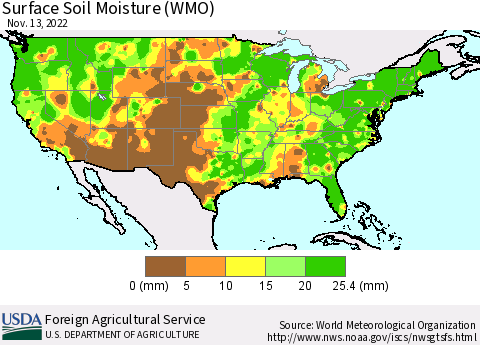 United States Surface Soil Moisture (WMO) Thematic Map For 11/7/2022 - 11/13/2022