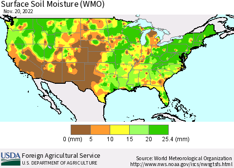 United States Surface Soil Moisture (WMO) Thematic Map For 11/14/2022 - 11/20/2022