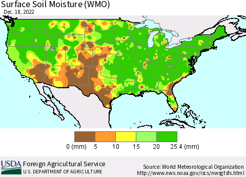 United States Surface Soil Moisture (WMO) Thematic Map For 12/12/2022 - 12/18/2022