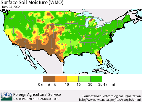 United States Surface Soil Moisture (WMO) Thematic Map For 12/19/2022 - 12/25/2022