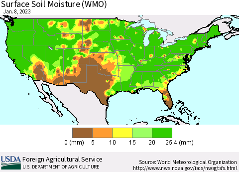 United States Surface Soil Moisture (WMO) Thematic Map For 1/2/2023 - 1/8/2023