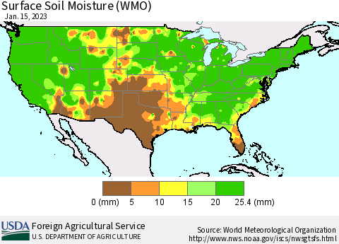 United States Surface Soil Moisture (WMO) Thematic Map For 1/9/2023 - 1/15/2023