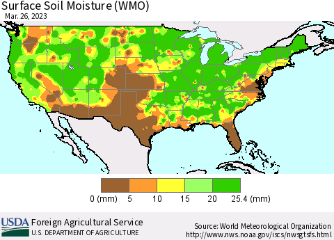 United States Surface Soil Moisture (WMO) Thematic Map For 3/20/2023 - 3/26/2023