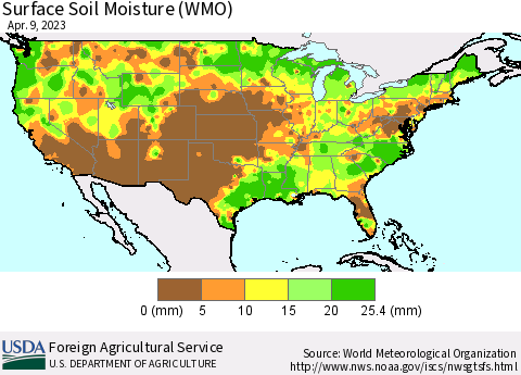 United States Surface Soil Moisture (WMO) Thematic Map For 4/3/2023 - 4/9/2023