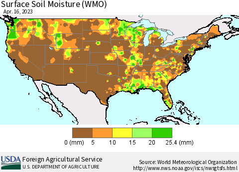 United States Surface Soil Moisture (WMO) Thematic Map For 4/10/2023 - 4/16/2023
