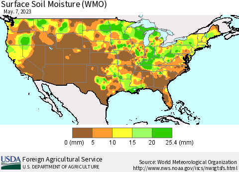 United States Surface Soil Moisture (WMO) Thematic Map For 5/1/2023 - 5/7/2023