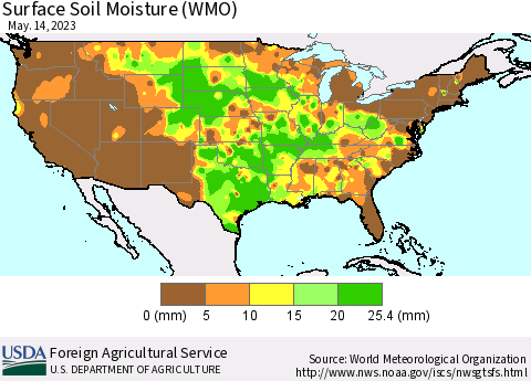 United States Surface Soil Moisture (WMO) Thematic Map For 5/8/2023 - 5/14/2023