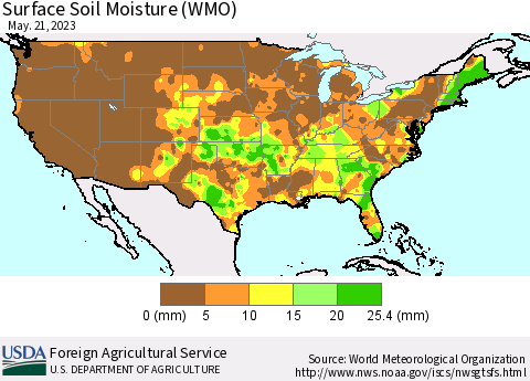 United States Surface Soil Moisture (WMO) Thematic Map For 5/15/2023 - 5/21/2023