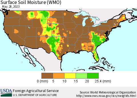 United States Surface Soil Moisture (WMO) Thematic Map For 5/22/2023 - 5/28/2023