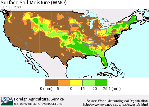United States Surface Soil Moisture (WMO) Thematic Map For 6/12/2023 - 6/18/2023
