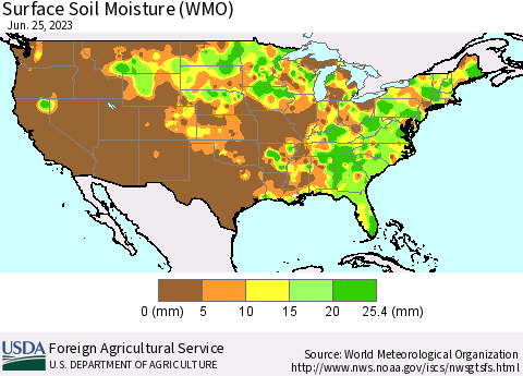 United States Surface Soil Moisture (WMO) Thematic Map For 6/19/2023 - 6/25/2023