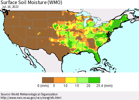 United States Surface Soil Moisture (WMO) Thematic Map For 7/10/2023 - 7/16/2023