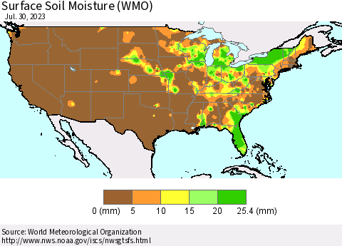 United States Surface Soil Moisture (WMO) Thematic Map For 7/24/2023 - 7/30/2023