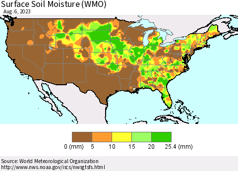 United States Surface Soil Moisture (WMO) Thematic Map For 7/31/2023 - 8/6/2023