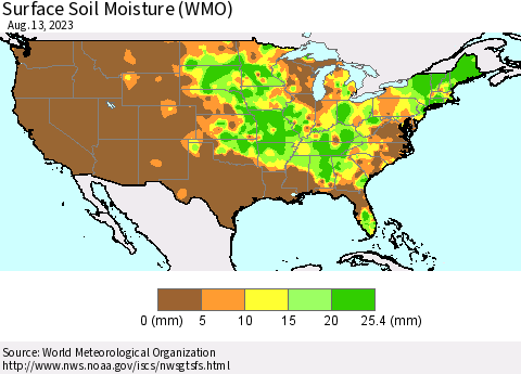 United States Surface Soil Moisture (WMO) Thematic Map For 8/7/2023 - 8/13/2023
