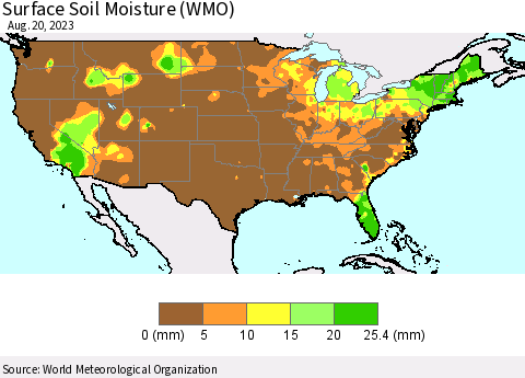 United States Surface Soil Moisture (WMO) Thematic Map For 8/14/2023 - 8/20/2023