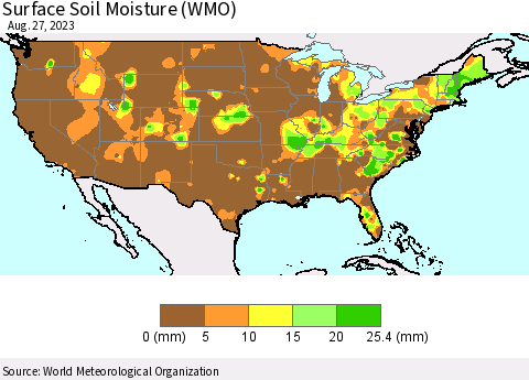 United States Surface Soil Moisture (WMO) Thematic Map For 8/21/2023 - 8/27/2023