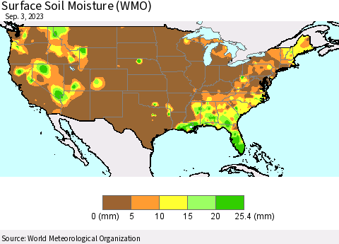 United States Surface Soil Moisture (WMO) Thematic Map For 8/28/2023 - 9/3/2023