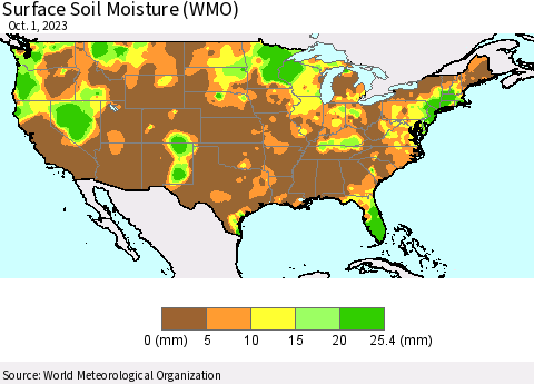 United States Surface Soil Moisture (WMO) Thematic Map For 9/25/2023 - 10/1/2023
