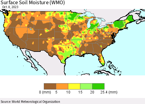 United States Surface Soil Moisture (WMO) Thematic Map For 10/2/2023 - 10/8/2023