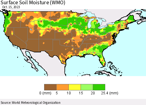 United States Surface Soil Moisture (WMO) Thematic Map For 10/9/2023 - 10/15/2023