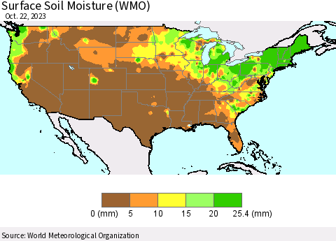 United States Surface Soil Moisture (WMO) Thematic Map For 10/16/2023 - 10/22/2023