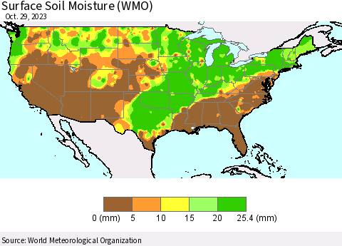 United States Surface Soil Moisture (WMO) Thematic Map For 10/23/2023 - 10/29/2023