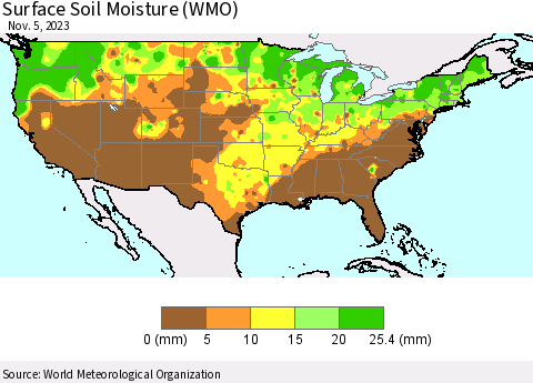 United States Surface Soil Moisture (WMO) Thematic Map For 10/30/2023 - 11/5/2023