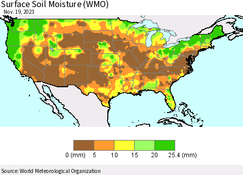 United States Surface Soil Moisture (WMO) Thematic Map For 11/13/2023 - 11/19/2023
