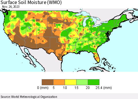 United States Surface Soil Moisture (WMO) Thematic Map For 11/20/2023 - 11/26/2023